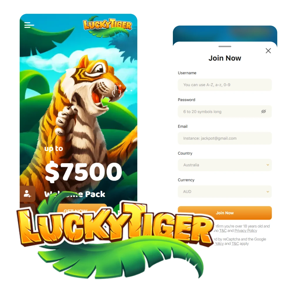 Play casino games through the mobile version of Lucky Tiger.