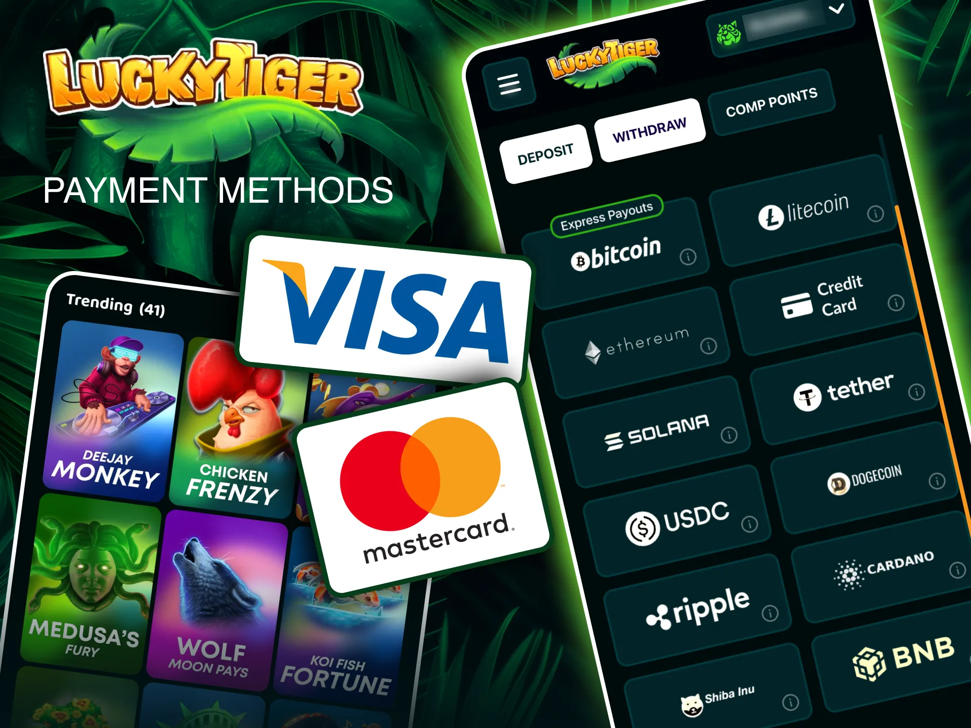 Play confidently at Lucky Tiger with safe and simple deposits and withdrawals.