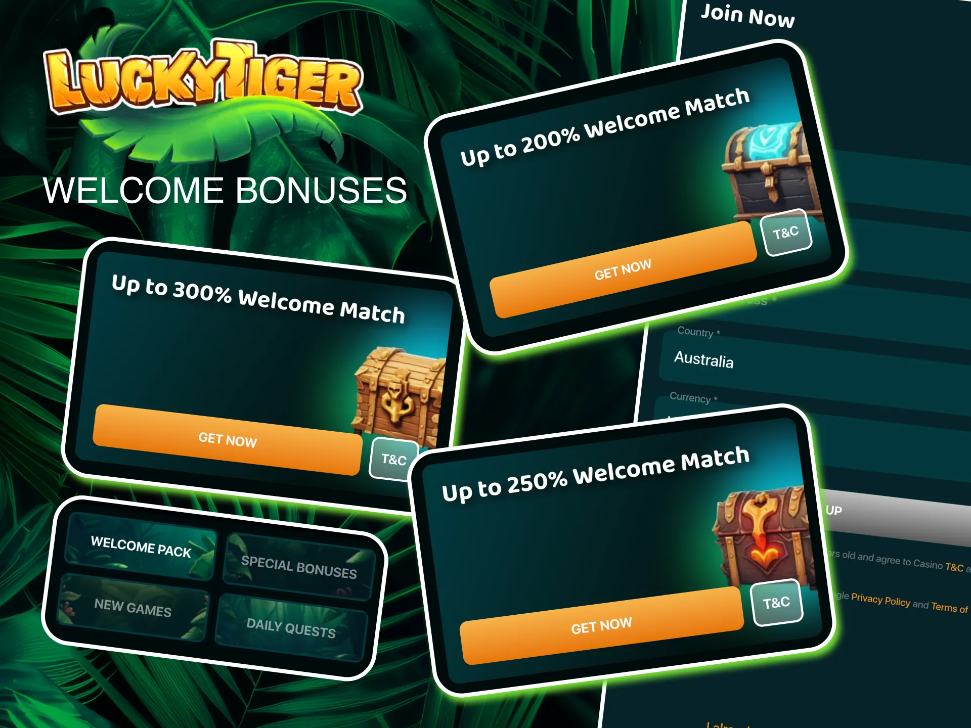 Maximize your winnings with Lucky Tiger’s Welcome Bonuses, tailored for new users.
