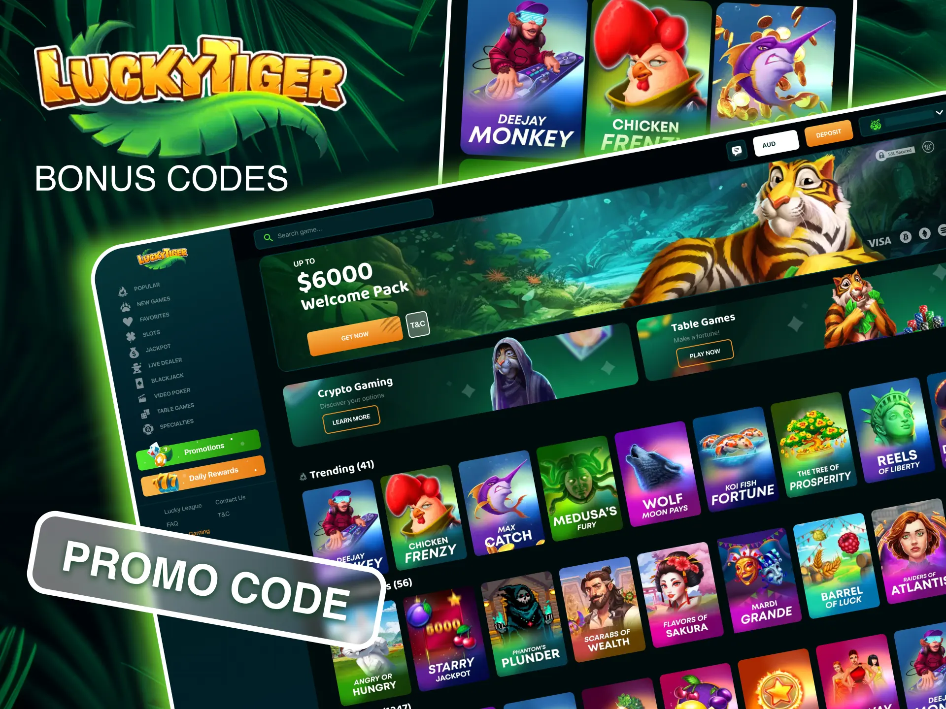 Find Lucky Tiger Bonus Codes and enter them to claim exciting promotions and bonuses.