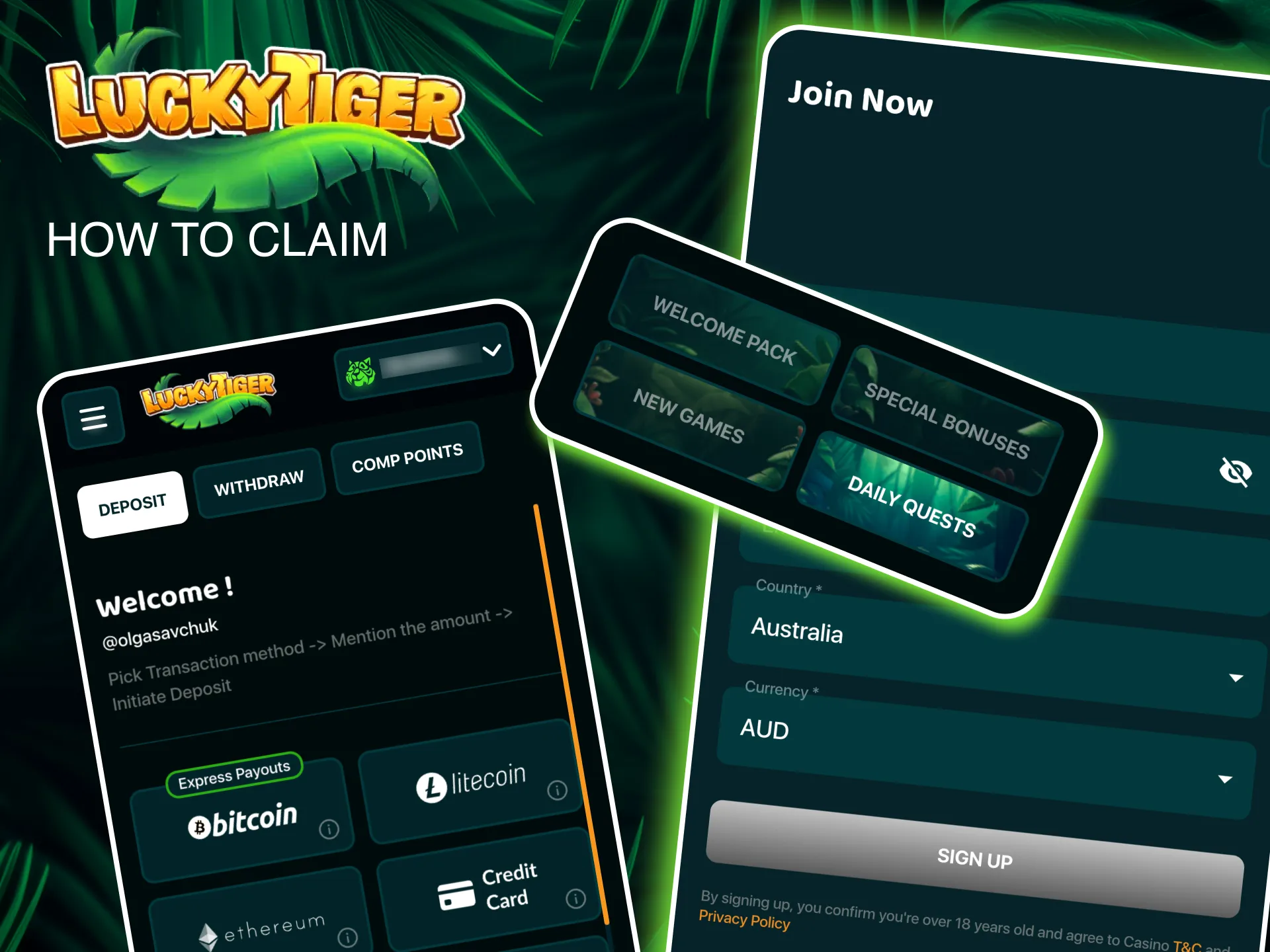 Discover Lucky Tiger’s daily bonuses by creating an account and topping up your balance.