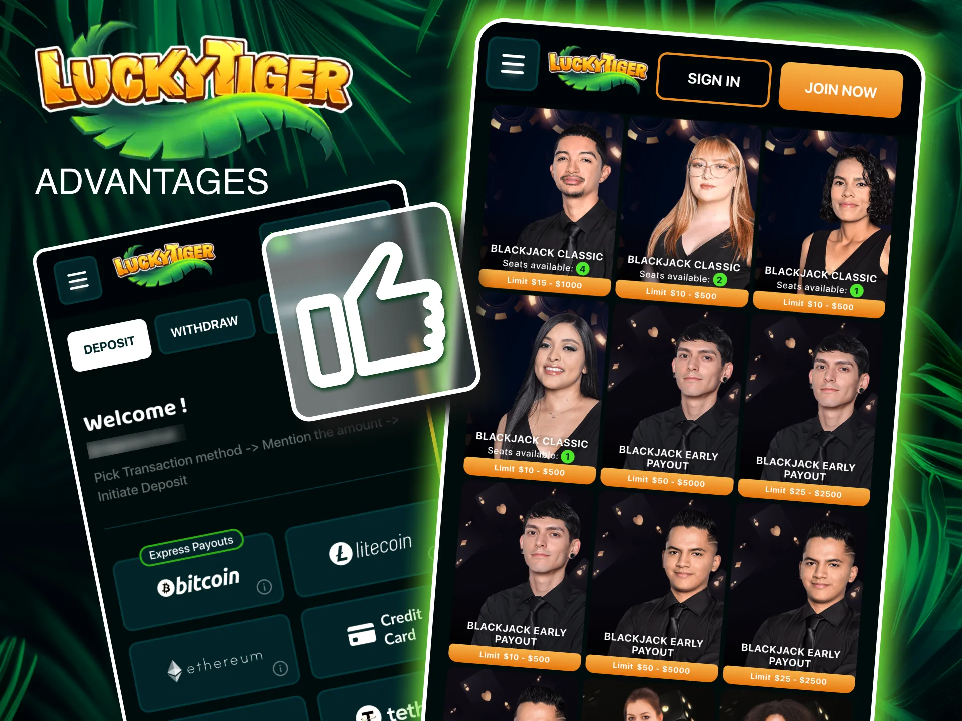 Experience Lucky Tiger’s live dealer games, blending reliability, variety, and convenience.