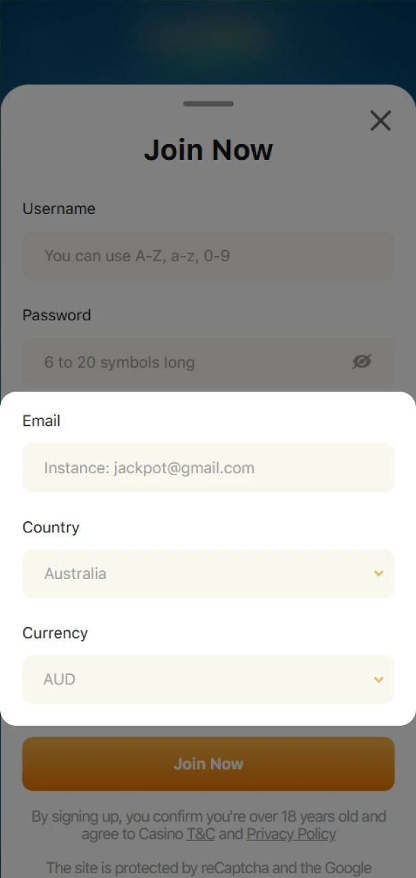 Fill out the necessary details to create a Lucky Tiger account.