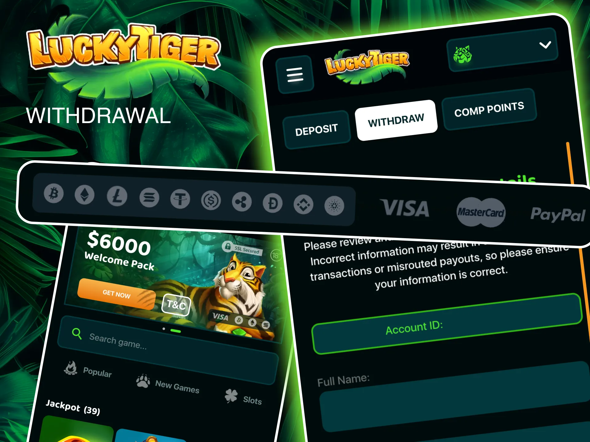 Take advantage of Lucky Tiger’s withdrawal system, combining speed, safety, and convenience.