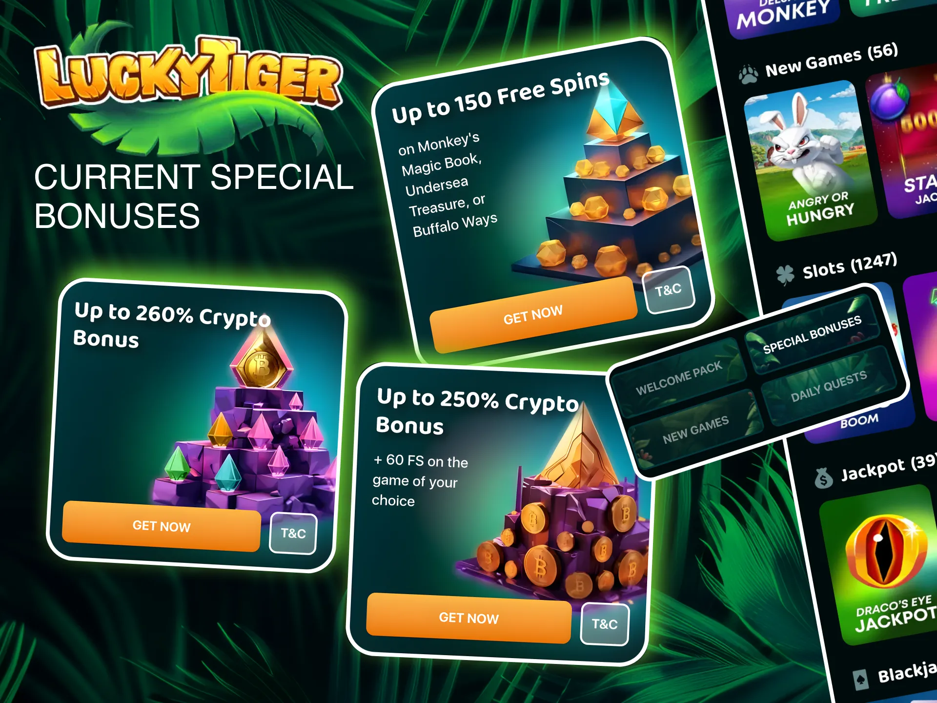 Discover Lucky Tiger’s diverse bonuses tailored to different games and investments.